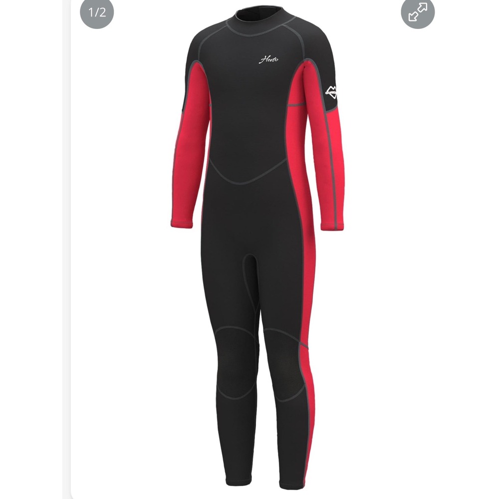 Hevto Wetsuit Kids Size 10 Red Black New Full Body 3mm Neoprene Surfing Diving